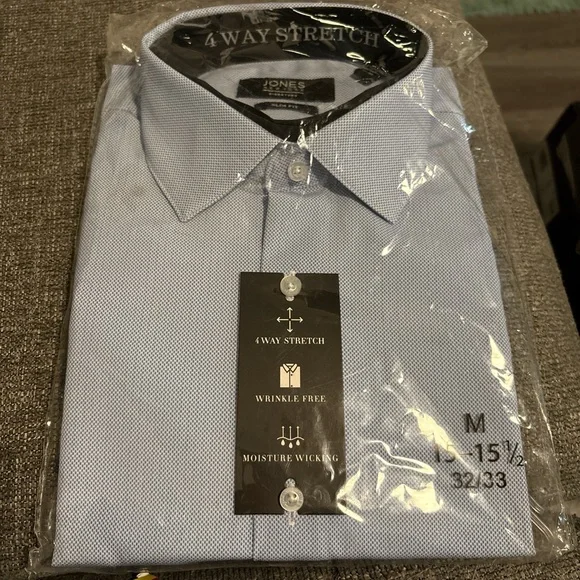 Jones New York Men's Della Robia Printed Fashion Dress Shirt - Light Blue - Size 15-15.5 32-33
